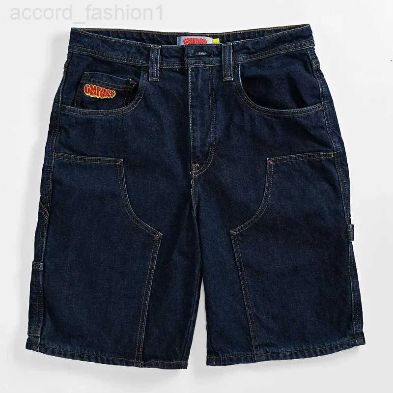Summer Empyre Dark Blue Skateboard Denim Shorts Patchwork Embroidery Loose Jeans Wide Leg Pants Hip-Hop Rock Street New Pants H260330