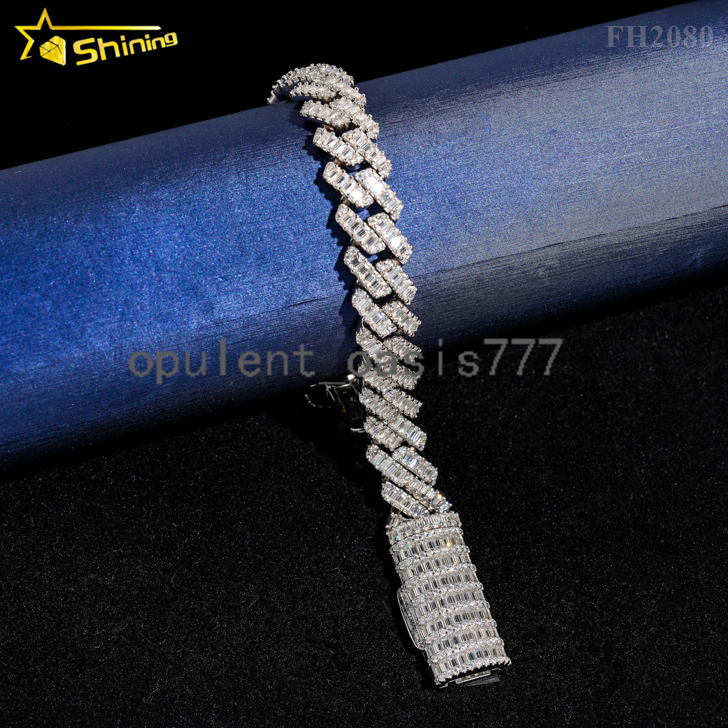 Pass Diamond Tester Hip Hop Jewelry 12mm Solid 925 Silver Box Clasp Baguettes Iced Out Men VVS Moissanite Cuban Bracelet