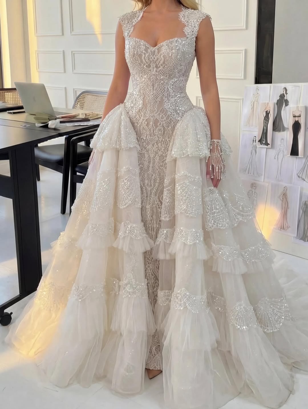 Luxury Ball Gown Wedding Dresses Sexy Sweetheart Sequin Beads Appliques Lace Bridal Gowns Sweep Train Customized Robe