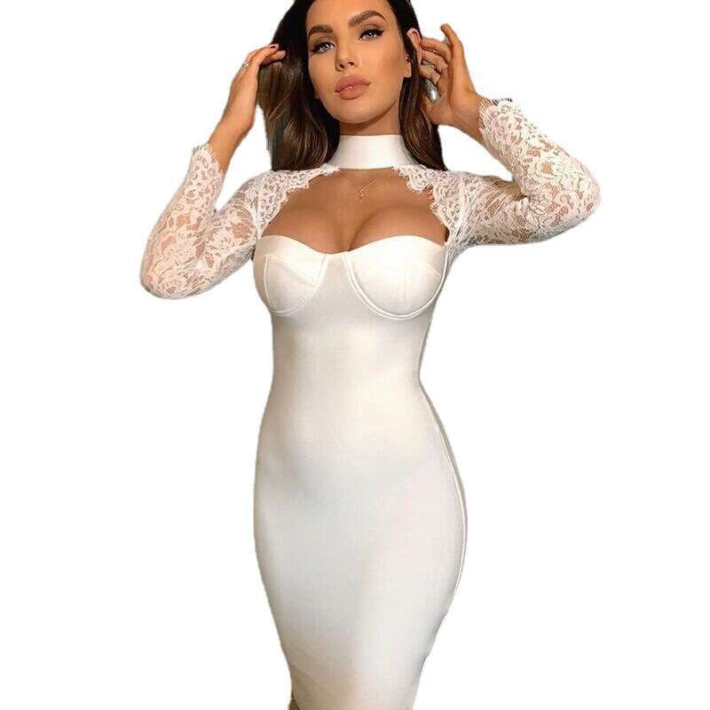 q26 2026 Spring and Summer New Designer Fashionable and Elegant Lace Sleeve Backless Collar Dress
