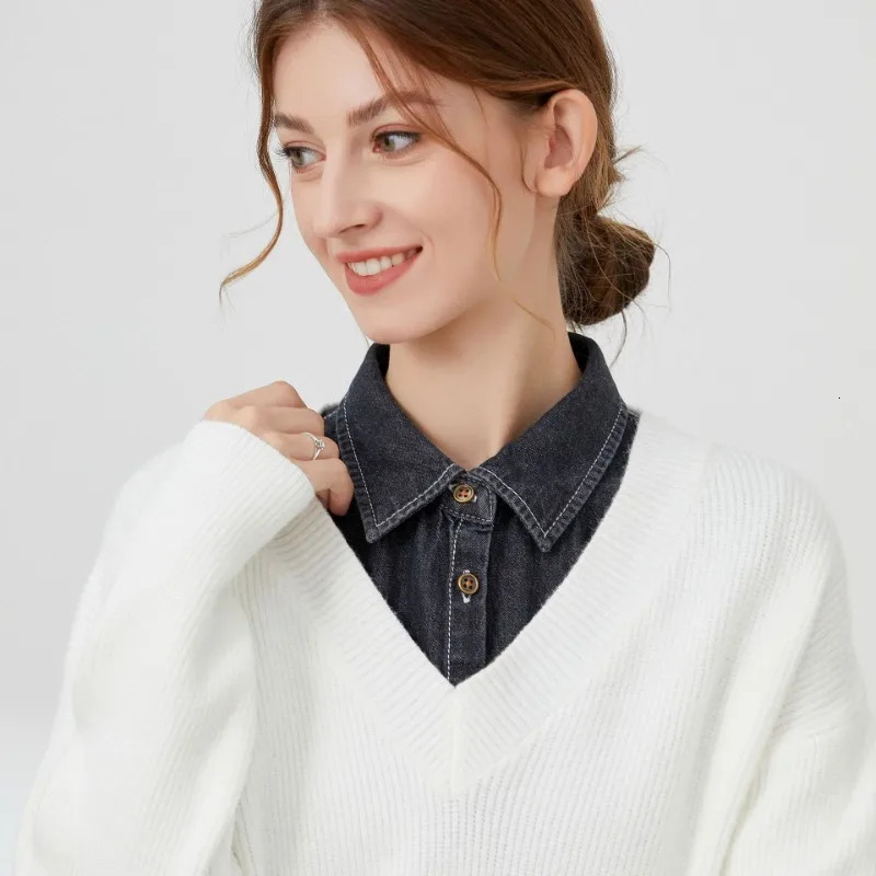 Korean Denim Shirt Fake Collar for Sweater Hoodie Half Shirt Detachable Collar Decorative Womens Neckwear Fuax Cols 260325
