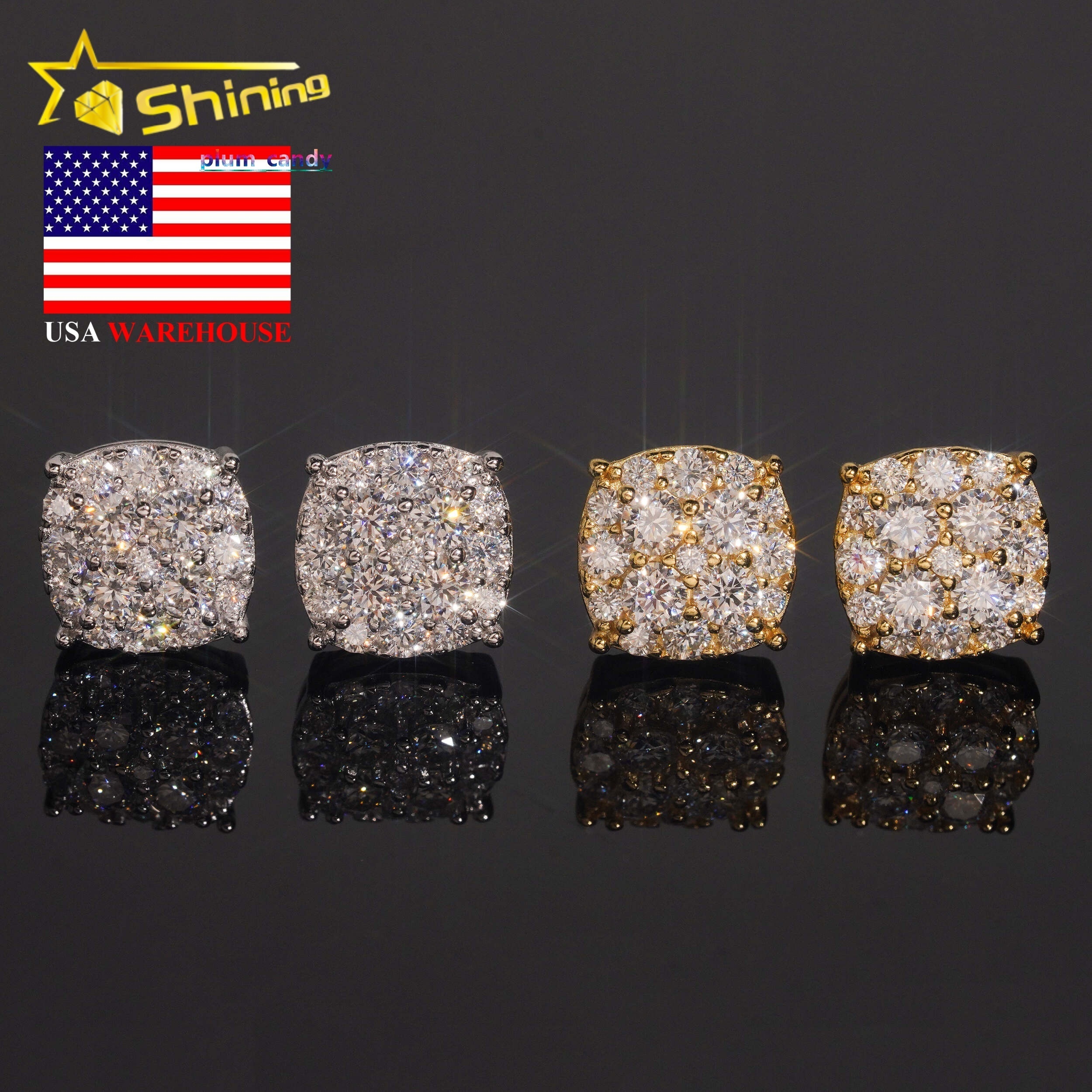 USA Warehouse Fast Shipping 10mm Iced Out Sparkling Earrings 925 Sterling Silver Moissanite Round Shape Screw Back Stud Earring