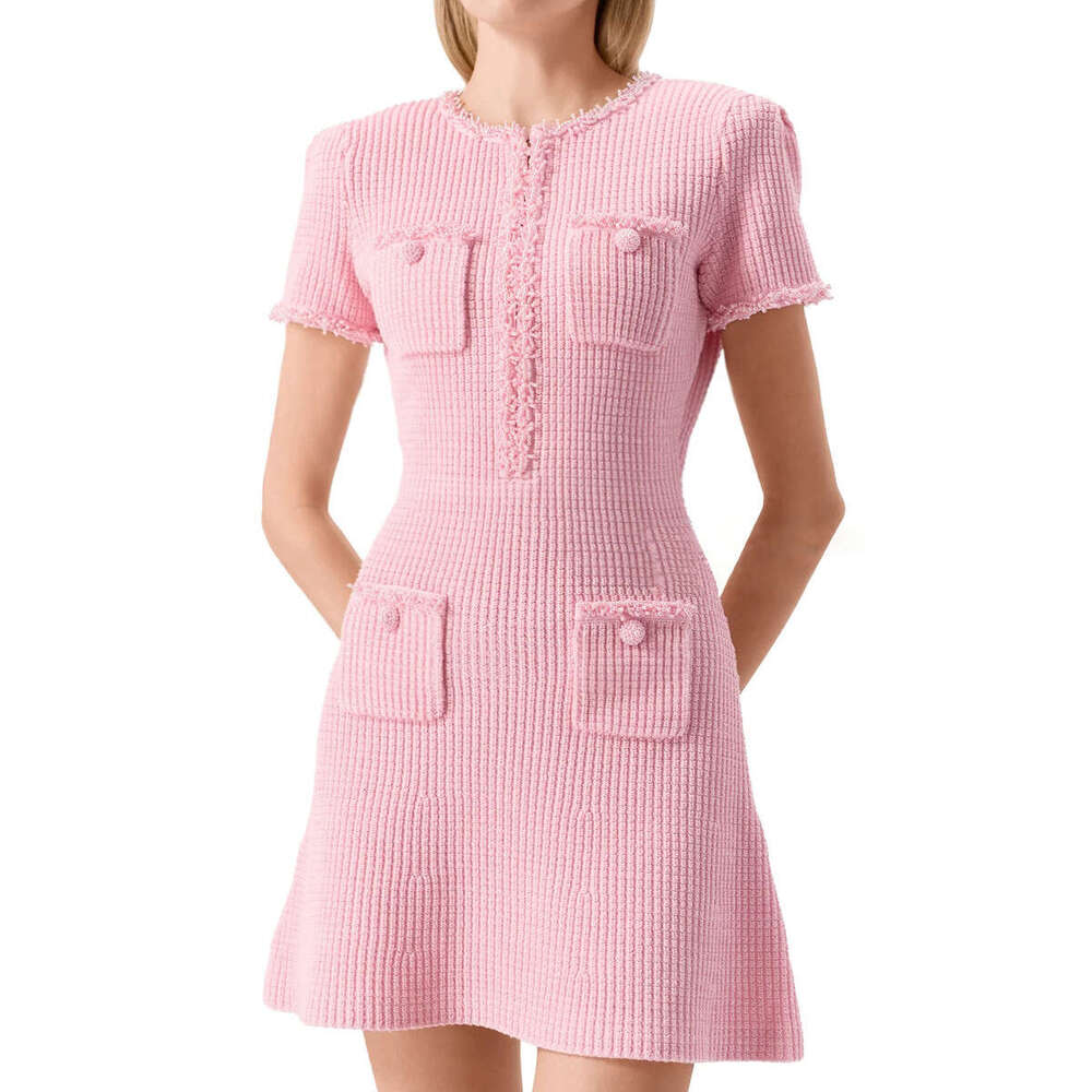 D7 Designer's high-quality European and American summer new women's fashionable D7 knitted bead decoration slim fit A-line skirt