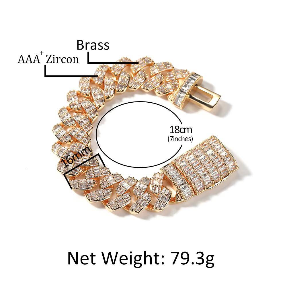 Fashion Punk Hip Hop Bracelet with Rhodium Plated Moissanite Cuban Chain - Fashion Jewelry Bracelet