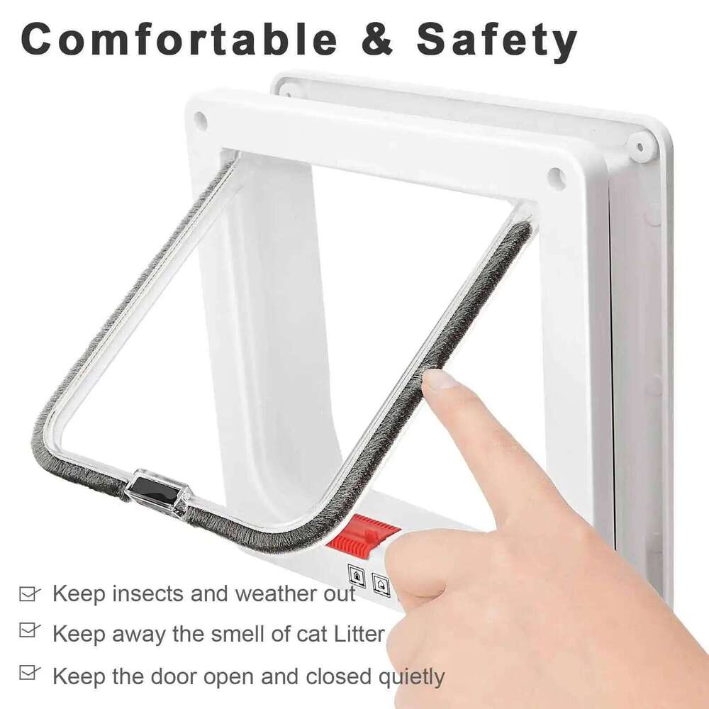 Smart 4 Way Locking Security Lock ABS Plastic Dog Cat Flap Door Controllable Switch Direction Doors Small Pet Supplies
