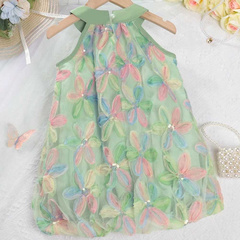 Summer Fashion New 3-7 Years Girls Sweet Bow Decoration O-Neck Sleeveless Princess Dress 1 Pc Children Flower Applique ClothingT260330