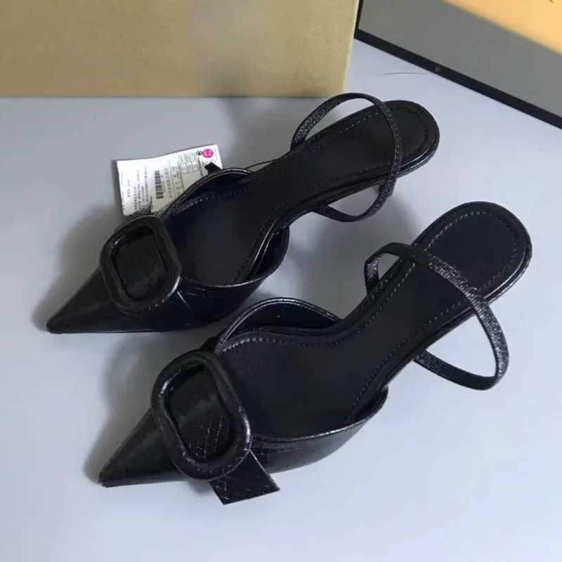 Black Leather Sexy Womens Pumps Elegant Pointed Toe Office Work Ladies High Heeled Shoes 2026 Spring Dress Slingbacks Footwear Z260330