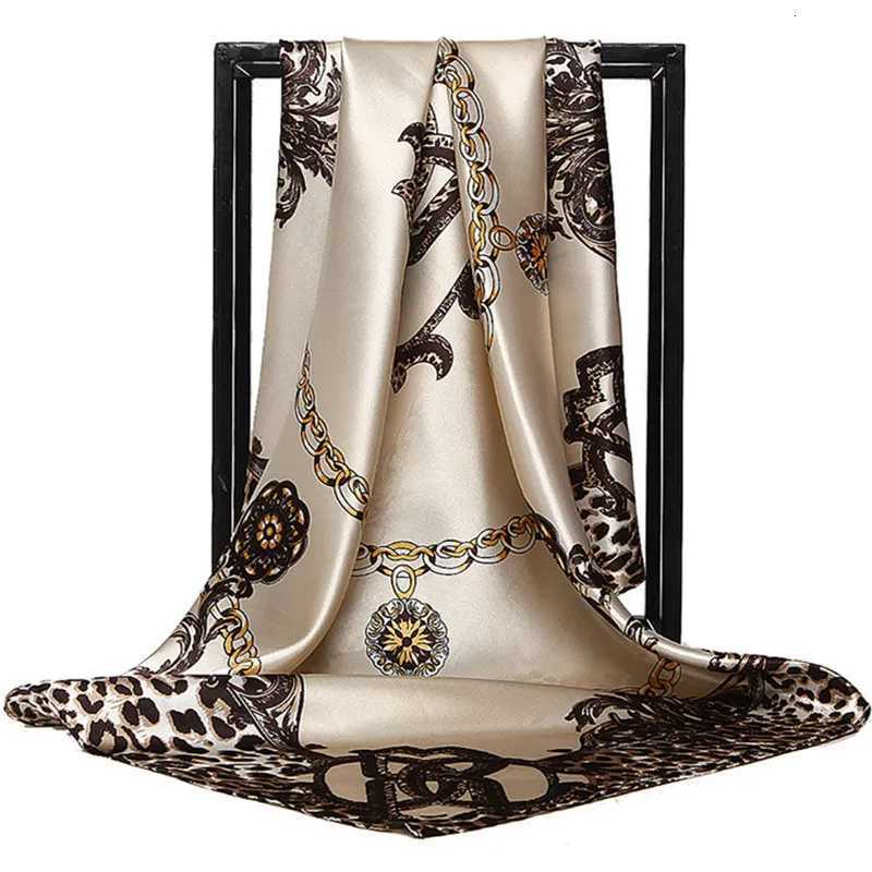 Luxury Wen Silk Scarf Square Bandana Design Brand band Fem Satin Hijab Large Shawl Wrap Lady Kerchief Chain Print New X260328