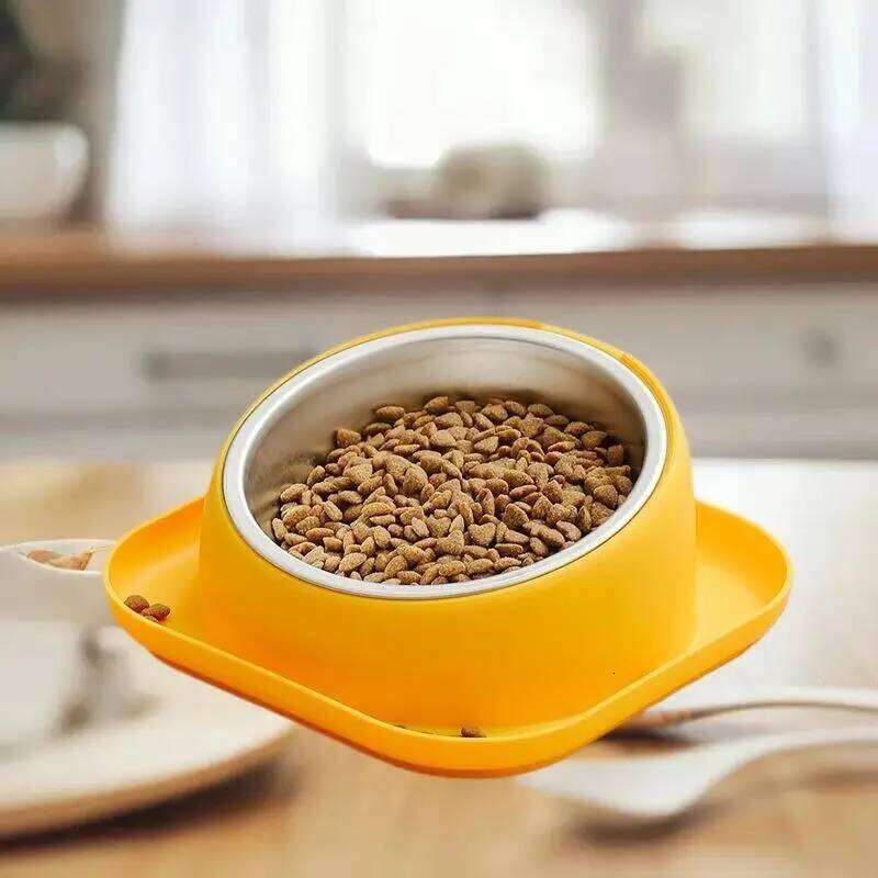 Tilted Stainless Steel Pet Bowl - Anti-Knock Dog/Cat Food Basin, Cervical Spine Protection 26W0330
