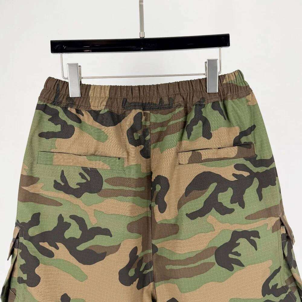 High Street RO Style Men's Drawstring Tie Washed And Worn Casual Camouflage Multi Pocket Organ Bag, Workwear Bag Shorts