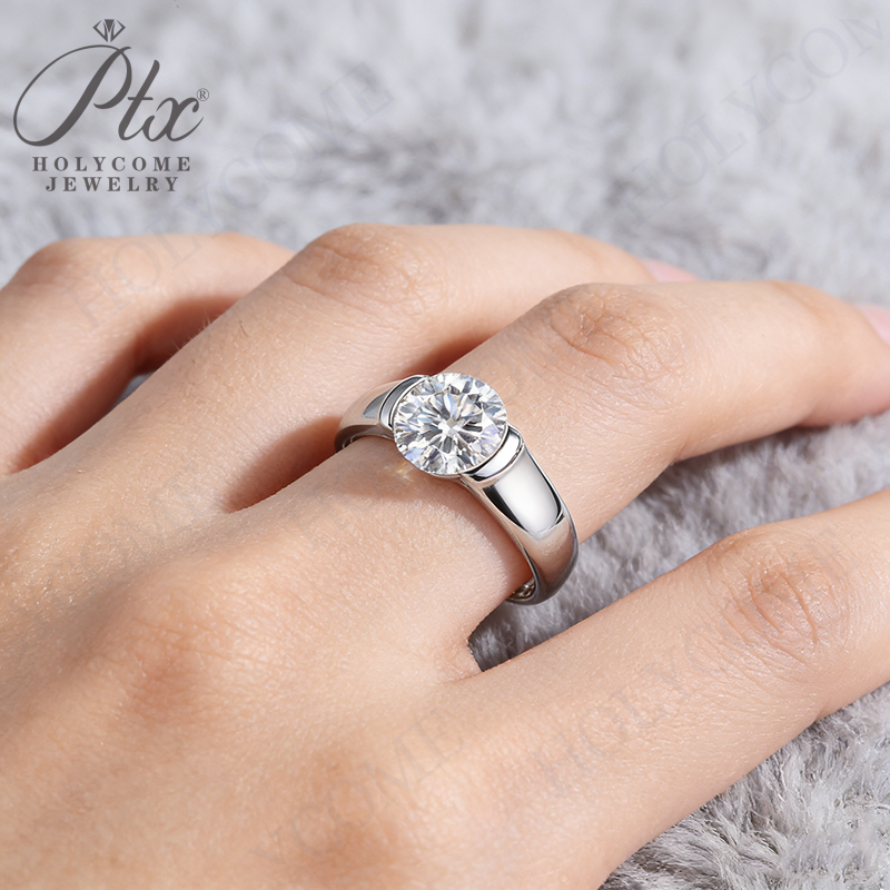 2CT Moissanite Ring Men 925 Sterling Silver 18K Gold Plated Half Bezel Setting D Color VVS1 Wedding Gift Comes with GRA Certificate