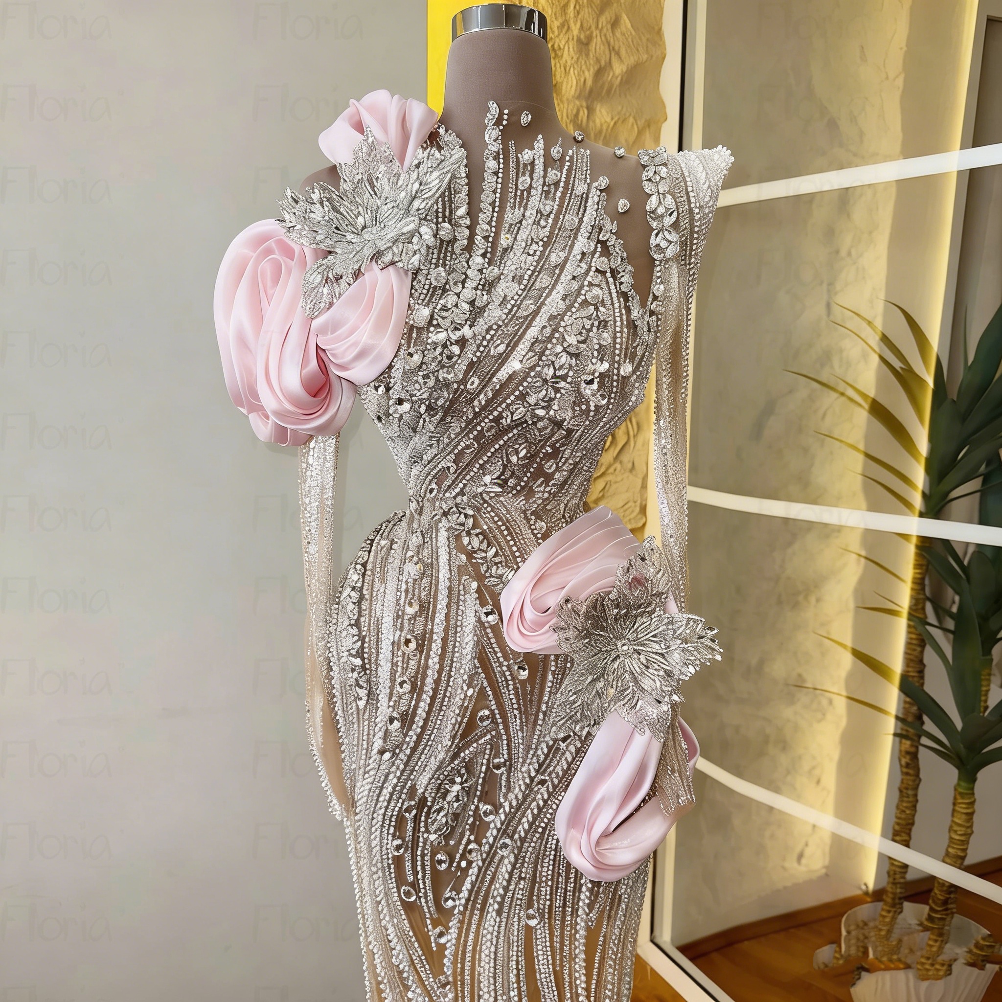 Gold Beaded Lace Sheath Evening Dress Hight Neck Long Sleeve Prom Gowns Customized Second Reception Party Dresses