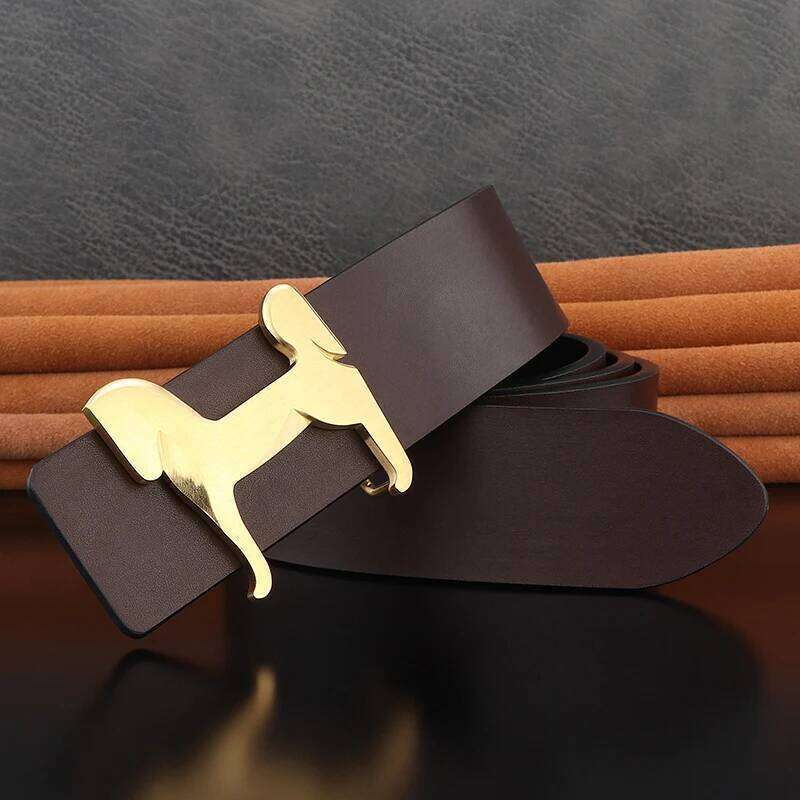Grade Stainless Steel Horse 3.8Cm Wide Slide Buckle Men Belts High Genuine Leather Waistband Cowboy Casual Ceinture Homme Chunjinqiuli