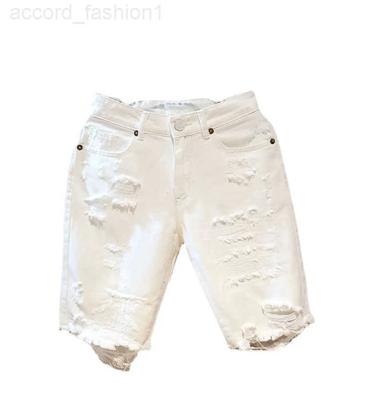 2022 Summer Fashion Cropped Mens Tattered Ripped Shorts Loose Straight Casual White Denim Pants Streetwear Men Boyfriend Jeans H260330