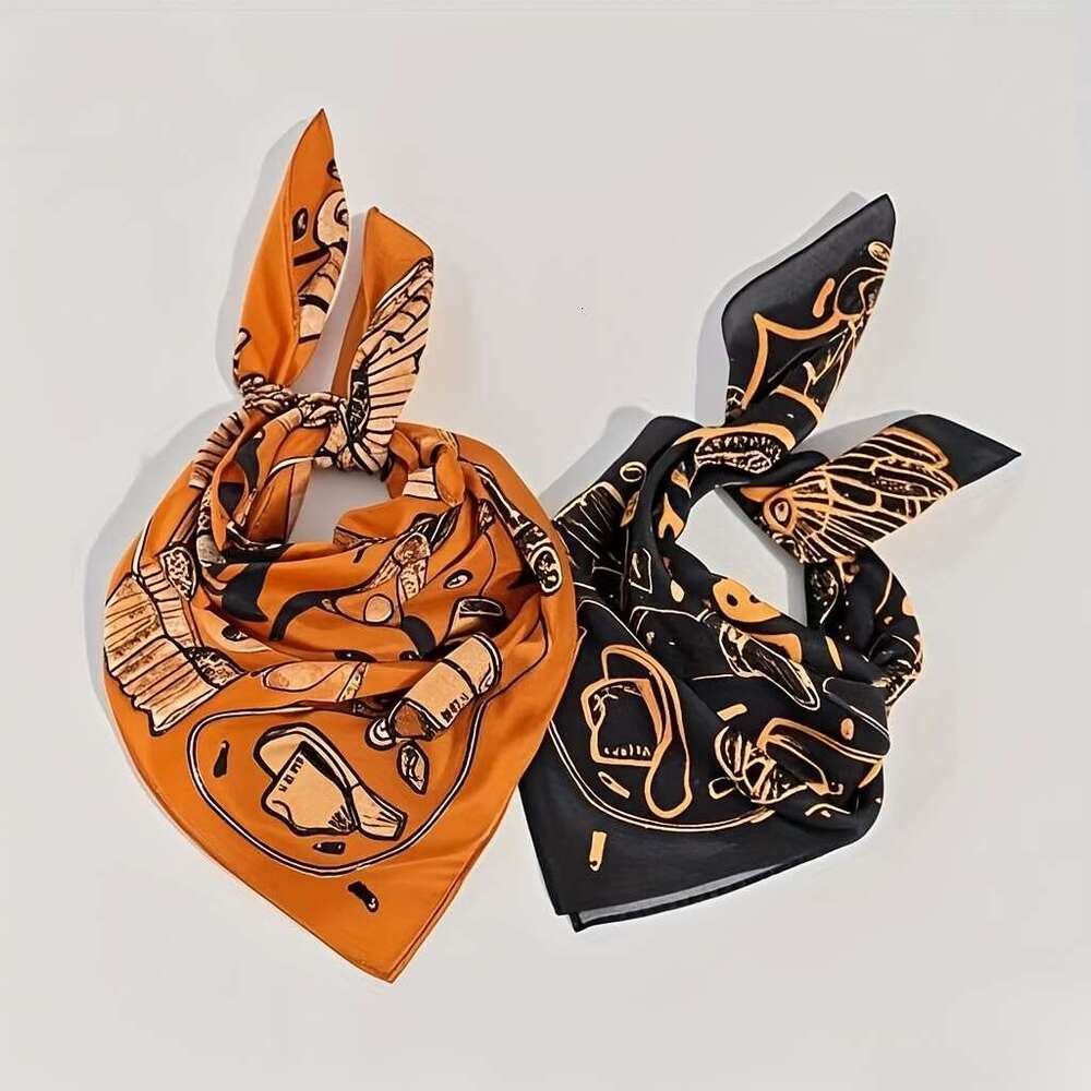 Set Of 2 Men's Bandanas Featuring A Cowboy Skull Design Lightweight Square Scarves Ideal Outdoor Motorcycle Riding Halloween. These Orange Liuyue
