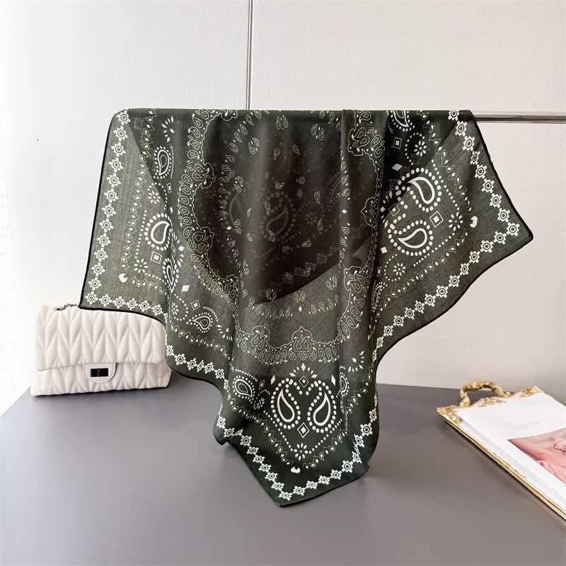68cm Green Cashew Printed Scarf Womens Spring and Summer Thin Imitation Silk Scarf Fashion Versatile Shawl Headscarf Scarfs Z260330