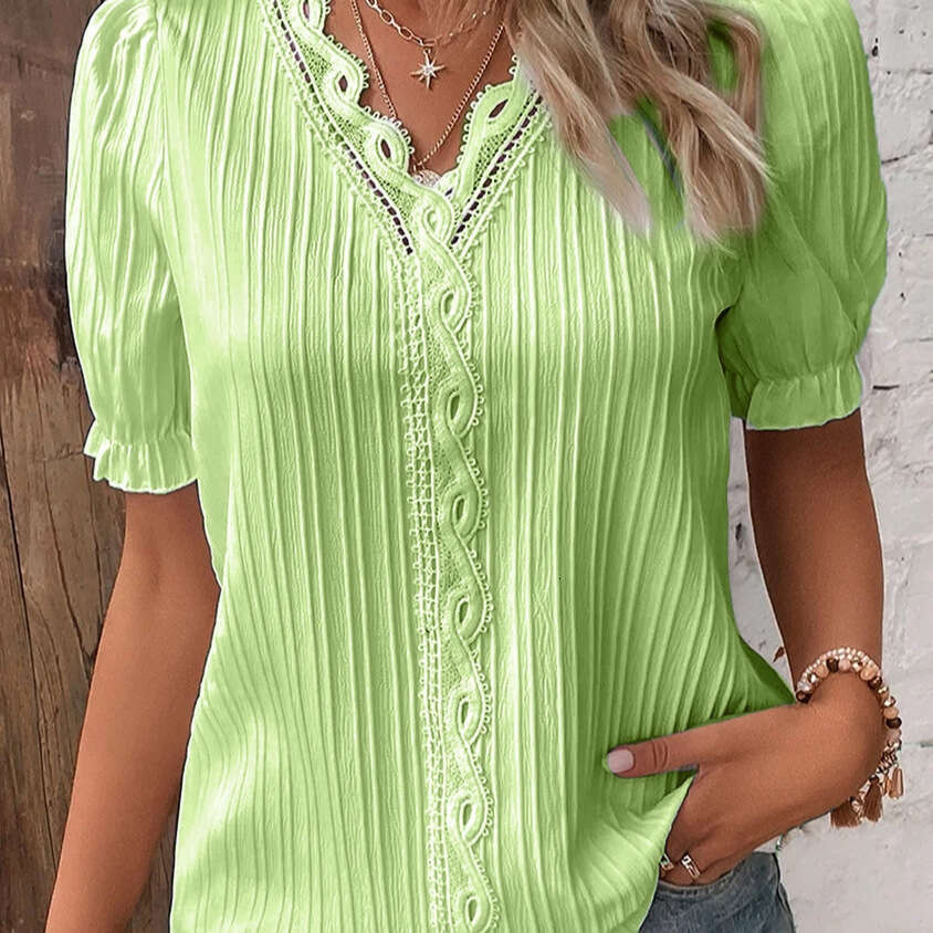 Independent website cross-border foreign trade 2026 summer new holiday fashion hollow-out short-sleeve European and American women's shirt