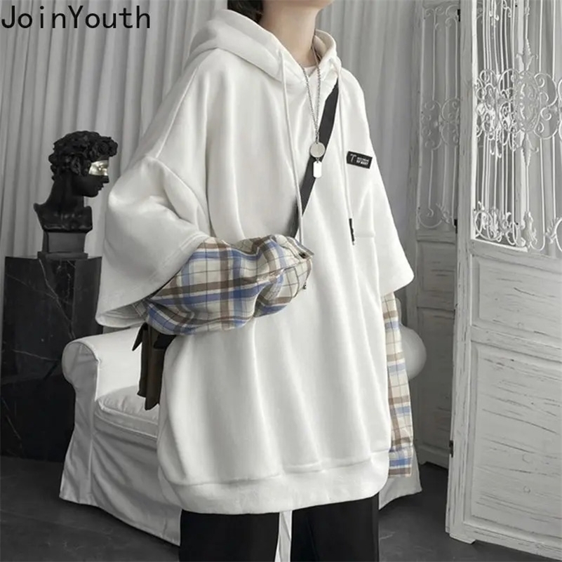 Womens Clothing Two Hoodies Patchwork Plaid Hooded Oversized Tops Korean Y2K Clothes for Teens Harajuku Casual Sweatshirt 260327