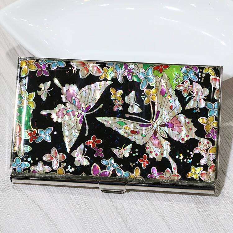 Chinese Embroidery Handmade Mother Of Pearl Lacquer Business Card Holder Crane Design Keychain Gift Clutch Bags