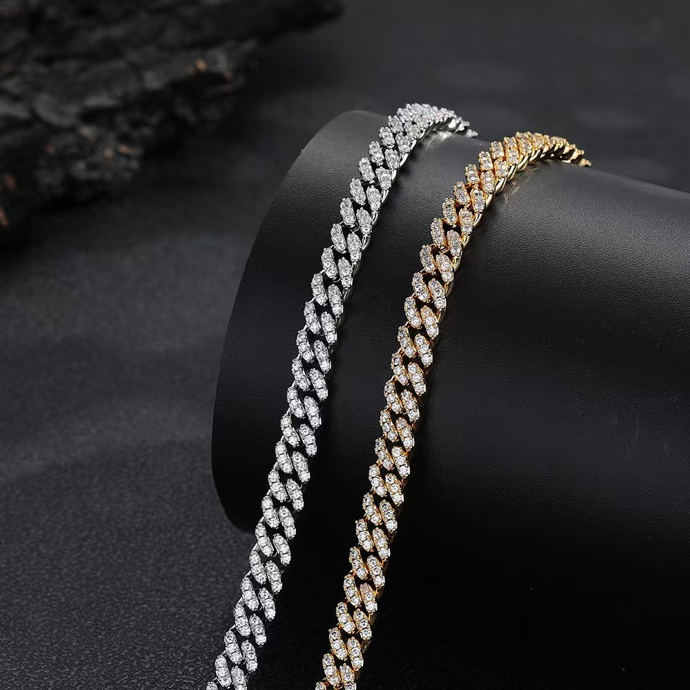 6mm White Gold Sterg Sier VVS Moissanite Dia Cuban k Chain Bracelet Iced Out Mossanite Jewelry For Men Women moissanite aaa