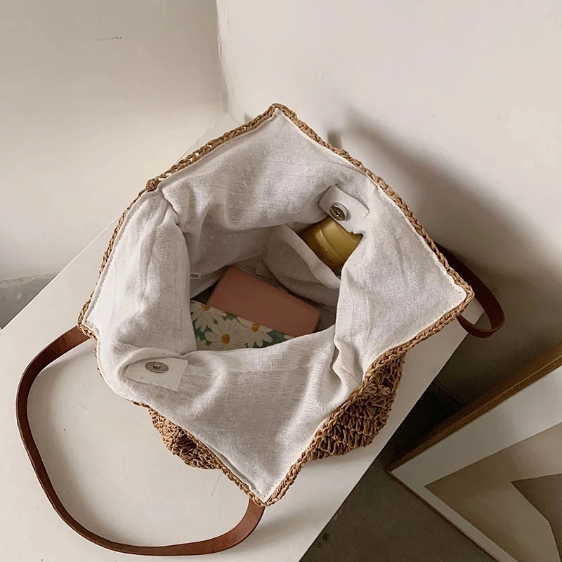 Summer Straw Woven Shoulder Bag Rattan Beach Large Capacity Tote Bags Handmade Vacation Travel Handle Bag Shopping Handbag Bolsa260316
