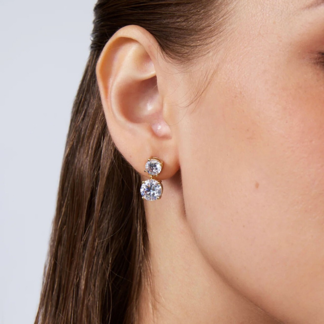18K gold zircon simple basic large small double imitation diamond earrings ins-style European and American earrings
