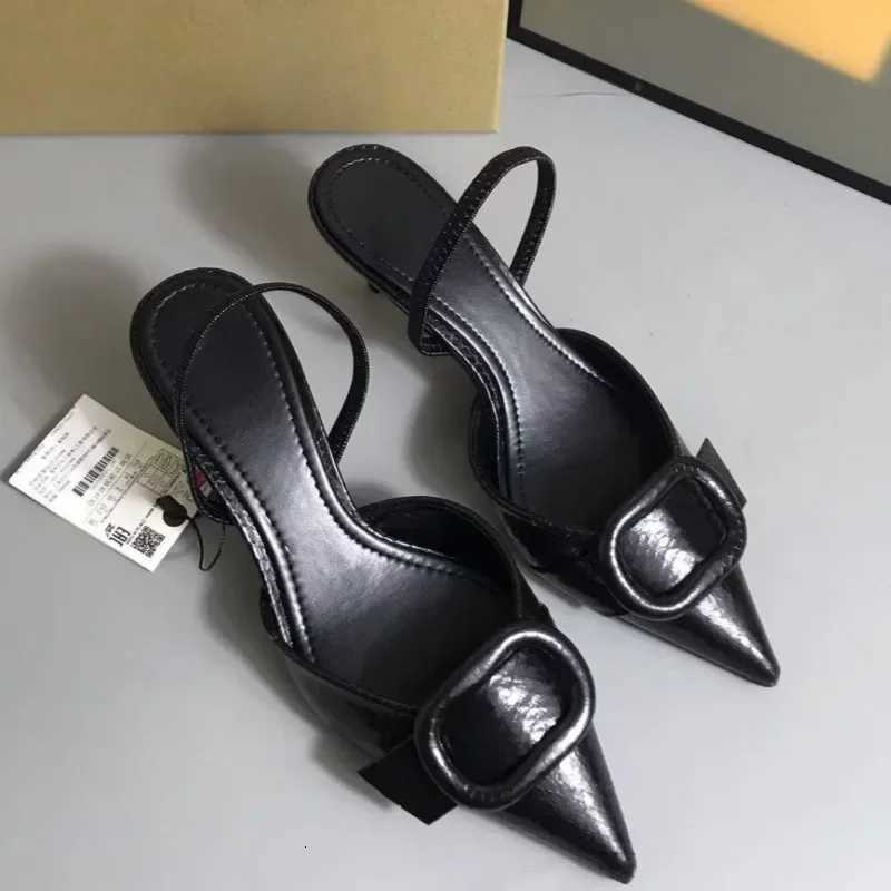 Black Leather Sexy Womens Pumps Elegant Pointed Toe Office Work Ladies High Heeled Shoes 2026 Spring Dress Slingbacks Footwear Z260330