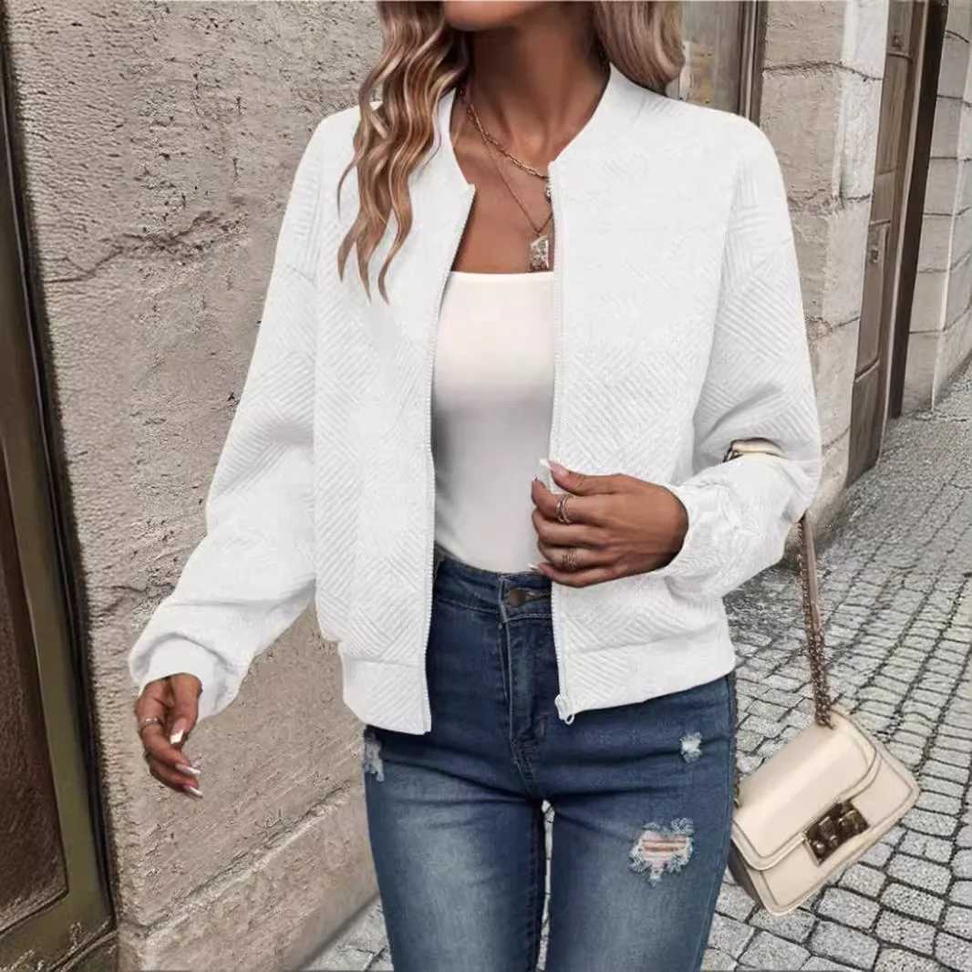 2024 independent cross-border European and American new fashionable solid color zipper jacket for womenT260328