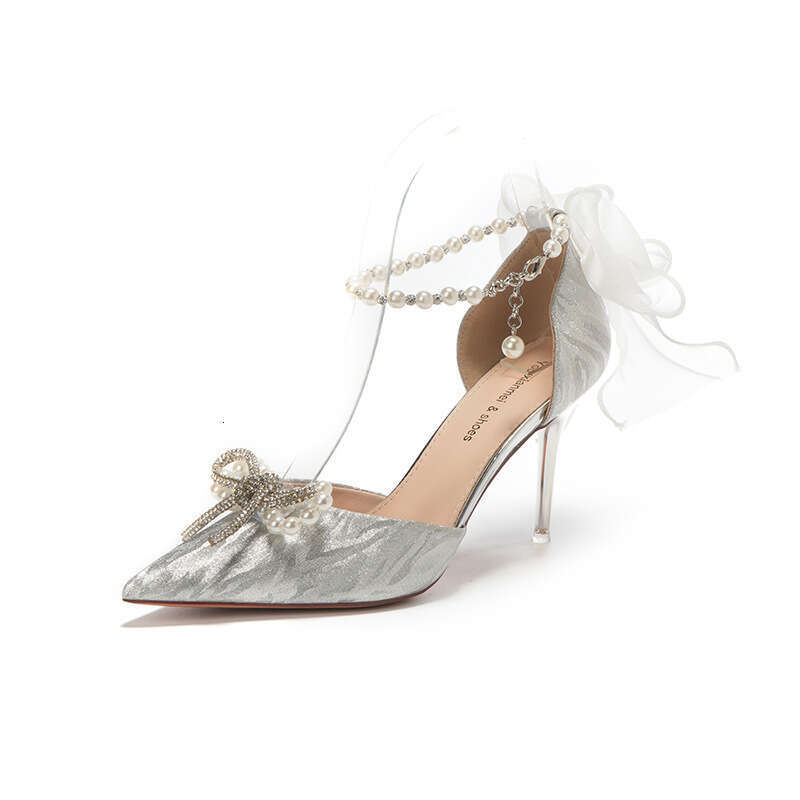 Women Peep Shallow Mouth Wedding Bridesmaid Stiletto Pointed Toe High Heels French Style Elegant Socialite Women S Shoes
