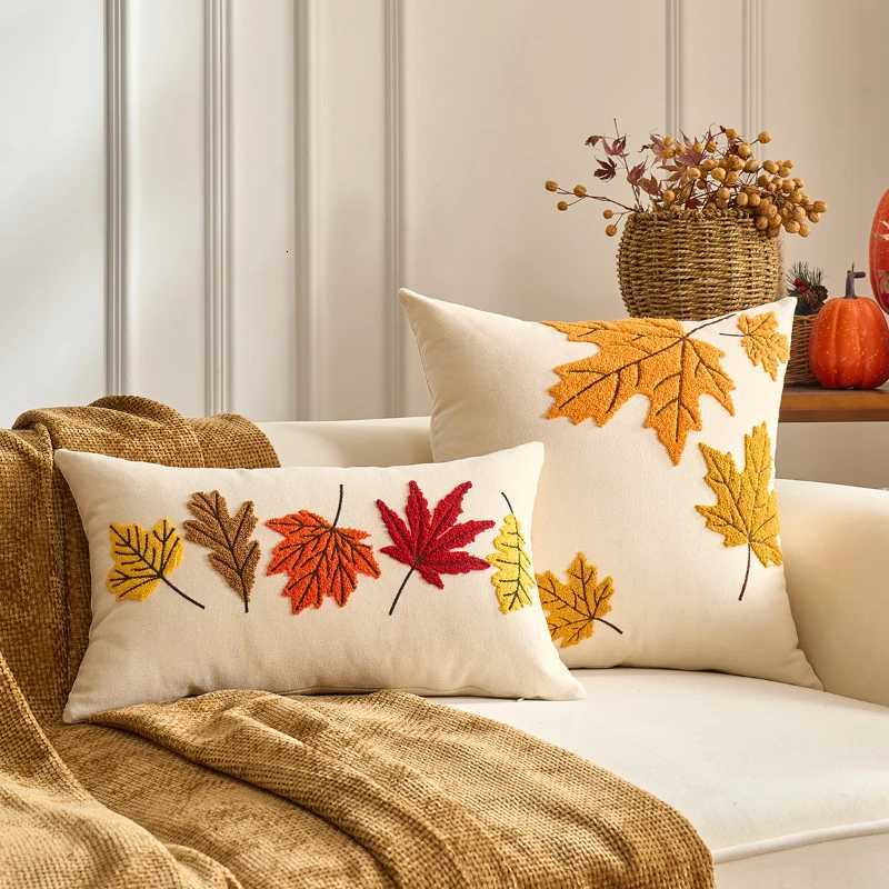 Pumpkin Tufted Velvet Throw Pillow Cover Autumn Cushion Cover Maple Leaves Pillowcase for Home Sofa Living Room Fall Decor H260330 - view 5
