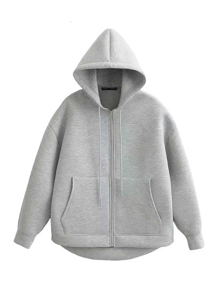 HH Autumn Winter Womens Zipper Hoodie Coat High Street Double Pockets Oversize Jakcet Loose Sweatshirts Outerwear TopT260328