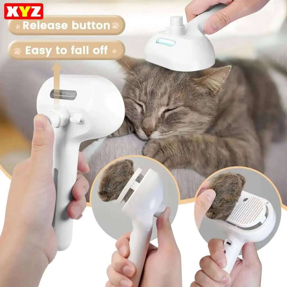 3-in-1 Dog Cat Electric Pet Cleaning Steam Spray Massage Hair Removal Comb anti-Tangle Brush