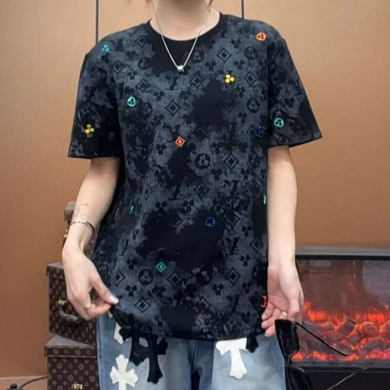 luxury Summer Pure Cotton Short Sleeve Fashionable Light Luxury Versatile Slim-Fit Men's Round Neck T-Shirt, Popular Korean Style Top