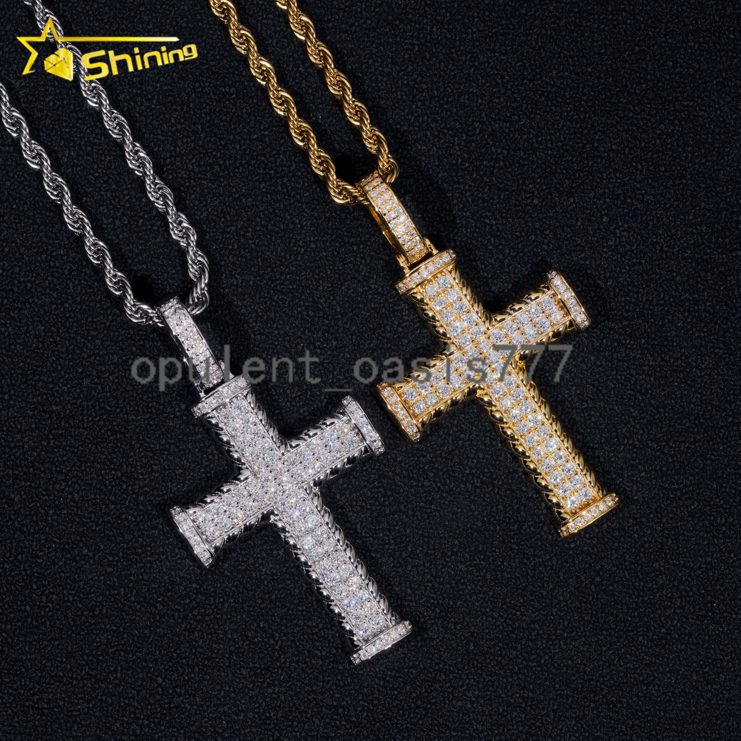 Wholesale Price GRA Certificate 925 Sterling Silver Gold Plated Hip Hop Moissanite Cross Pendant Men Fine Jewelry Charm Pendant