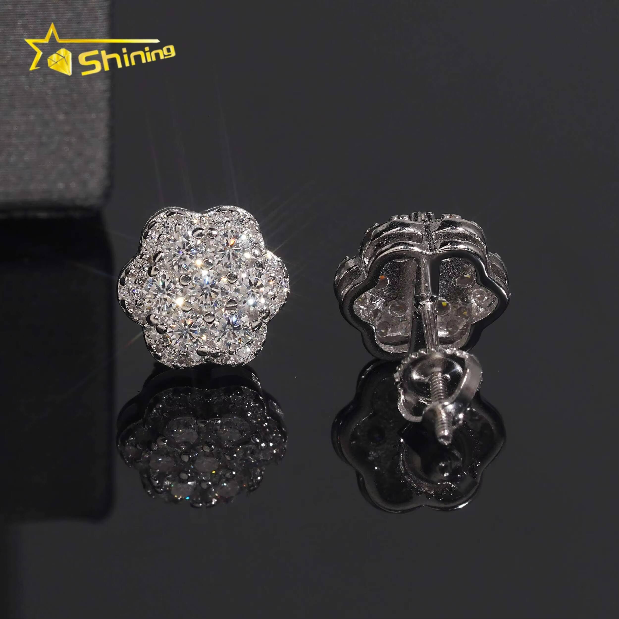 Hot Selling 925 Sterling Silver Hip Hop GRA Certified Screw Back Cluster VVS Moissanite Earrings
