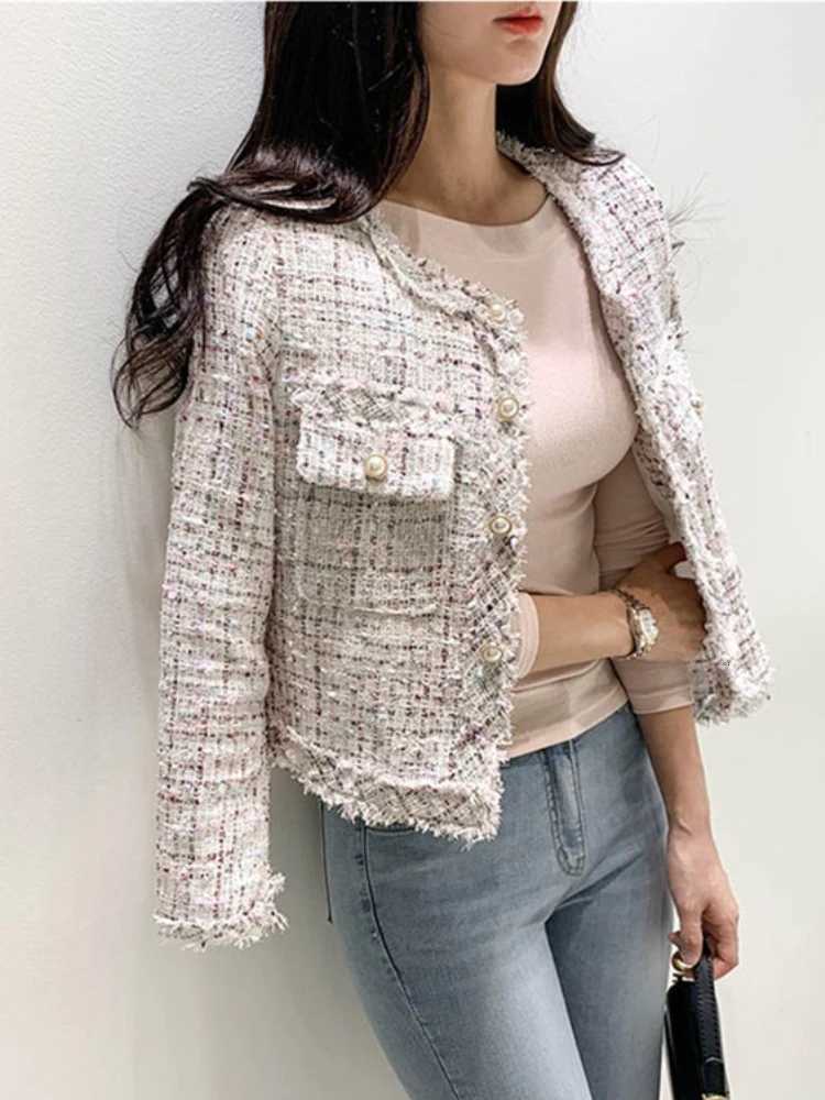 Spring Autumn New Korean Version Fashion Stylish Round Neck Open Cardigan Coat Womens Short Thickened Woolen Knitwear JacketsT260328
