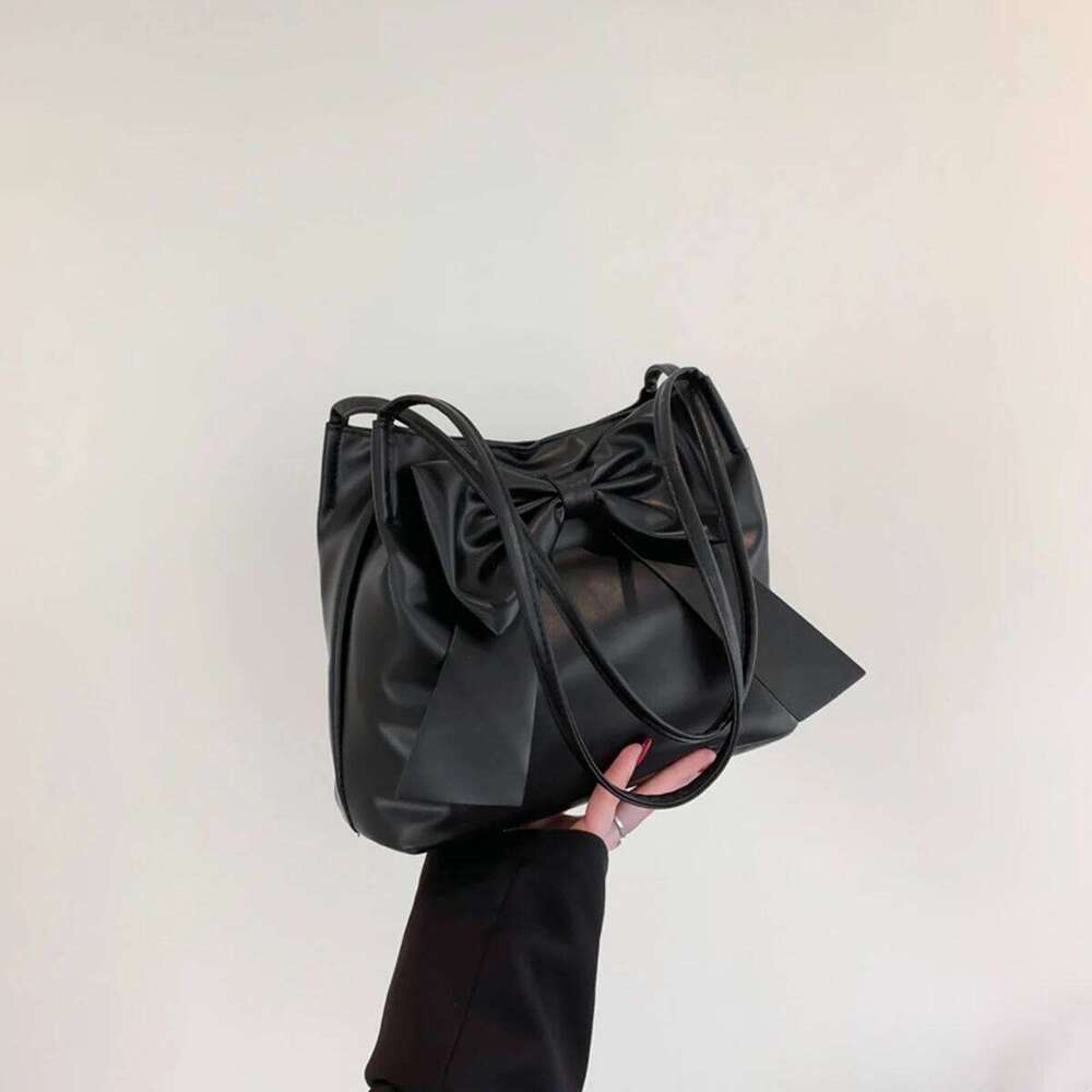 Black Fashionable Large Capacity Bowknot Tote Underarm Bag For Women Hong Kong Style Foreign And Stylish All Match Shoulder B QIBALIANGPIN