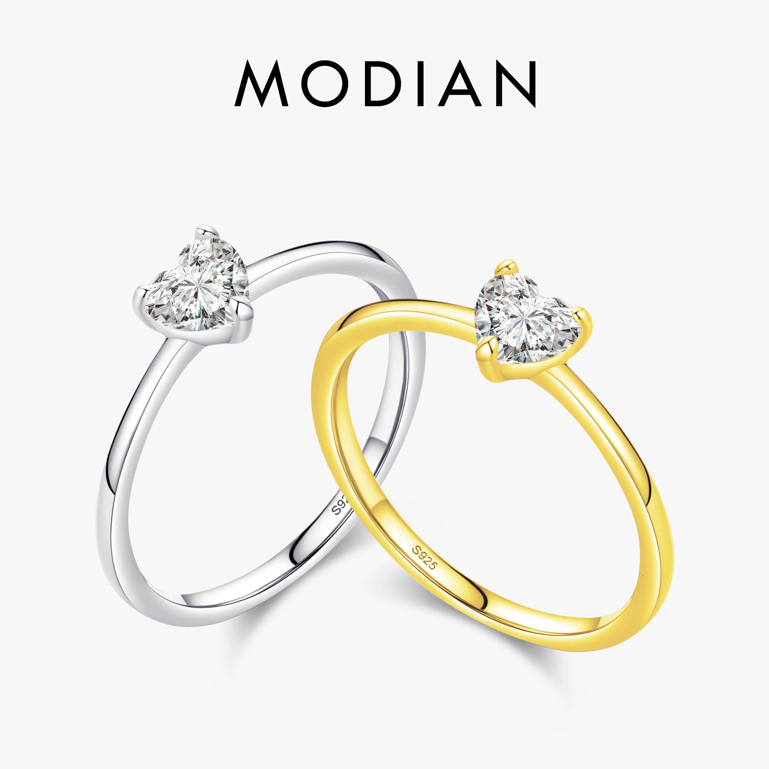 Modian 925 Sterling Silver Simple Love Heart AAAAA Zirconia Sparkling Finger Ring For Women Female Wedding Jewelry 260324