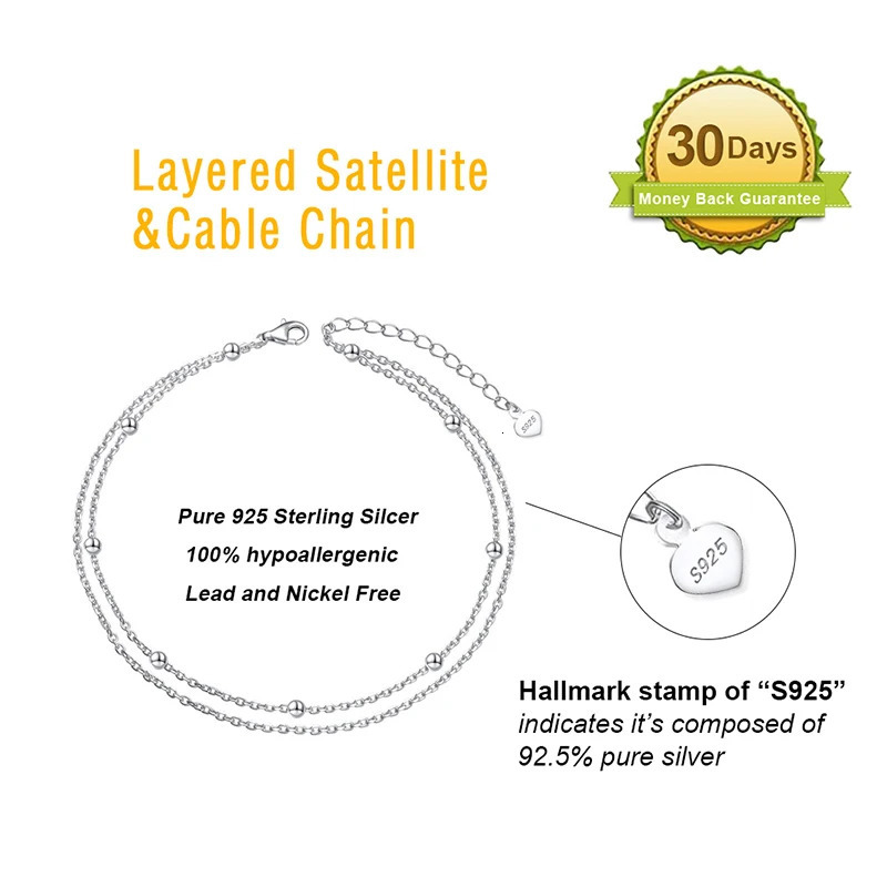 Rinntin 925 Silver Double Layered Satellite Chain Anklet for Women Summer Foot Chain Bracelet Fashion Ankle Straps Jewelry SA14 260324