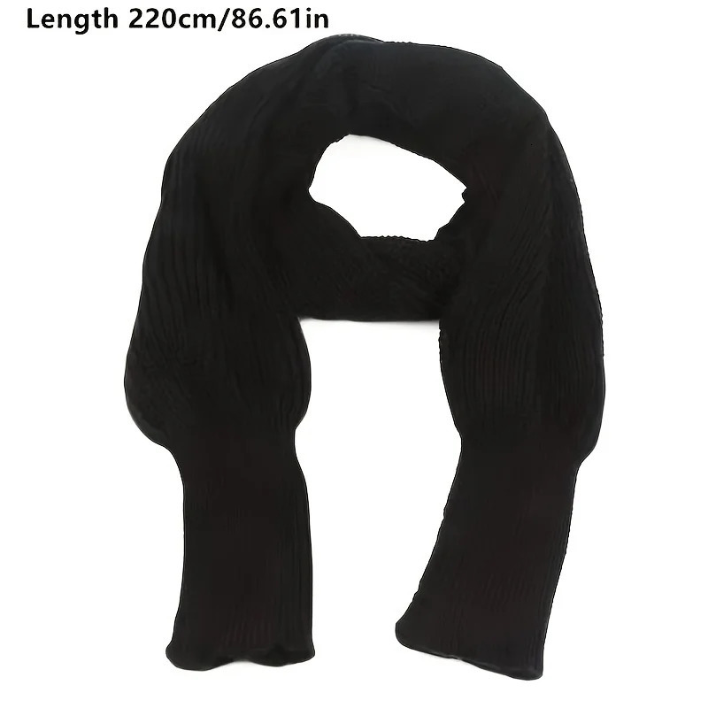 Solid Color Knit Shawl With Long Sleeves Elegant Soft Warm Short Top Autumn Winter Coldproof Elastic Wrap Scarf 260325