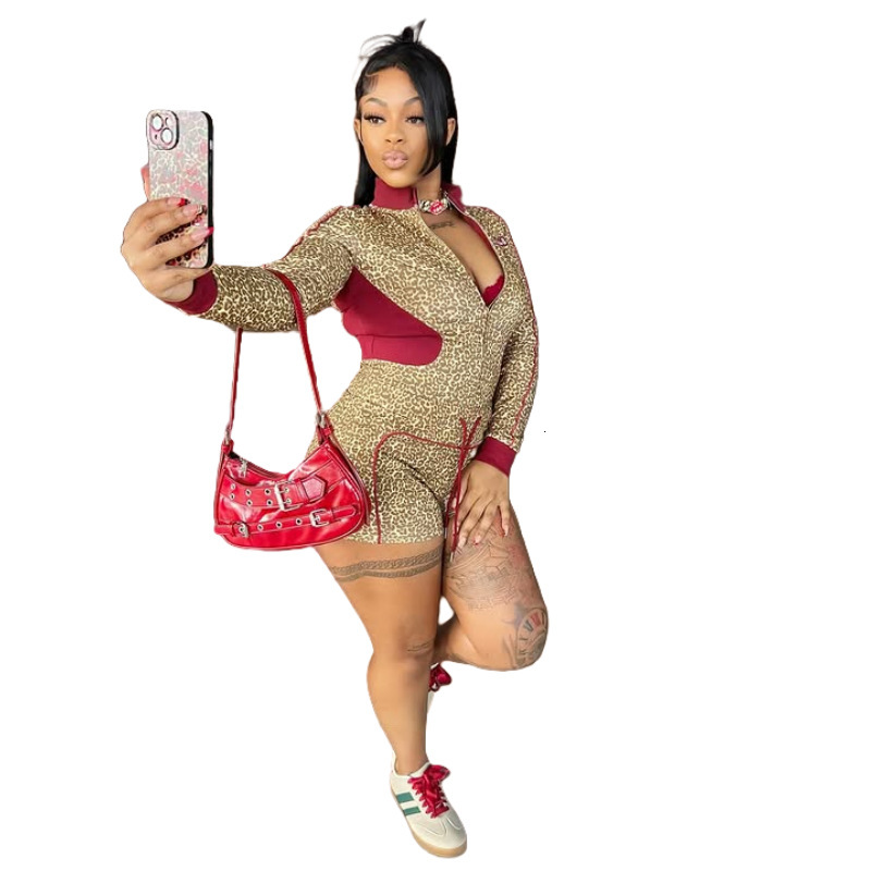 Autumn and Winter New Leopard Print Shorts Set MZ88651 Long Sleeve Stretch Set