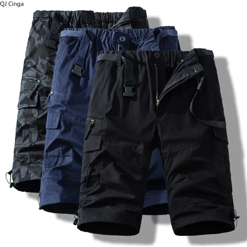 2026 Summer Black Cotton Thin Work Pants Army Green Mens Loose Straight Knee-length Shorts Gray Khaki Blue Are Available 260327
