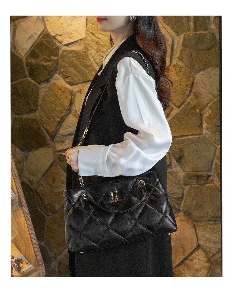 2026 New Large Capacity Diamond Grid Soft Leather Women's Handbag, Casual Multi Functional Shoulder Bag