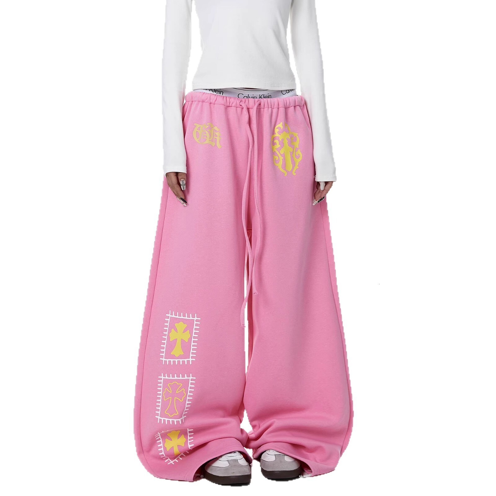 American high street gothic style creative printed sweatpants for women, summer jazz dance pants, hip-hop slim-fit curved pants