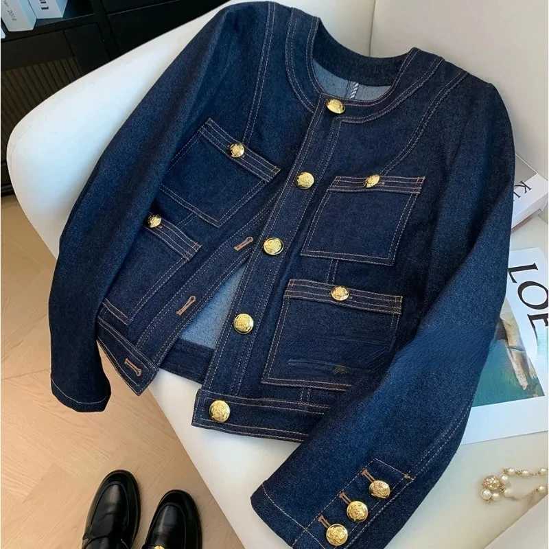 Korea Style Casual Denim Coat Womens Vintage Denim Jacket Spring Button-Up Korean Fashion Blue Chic Bomber Outwear TopT260328