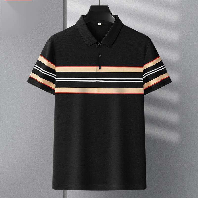 Modal Pique Cotton Summer Men's Striped Polo Shirt Business Casual Turn-Down Collar Short Sleeve T-Shirt