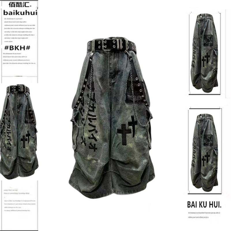 Summer Women Goblin Core Cross Denim Jorts Shorts Y2k Calf-Length Jean Pants Trashy Y2K Abi Japanese Cyber Punk Grunge Unisex 260327