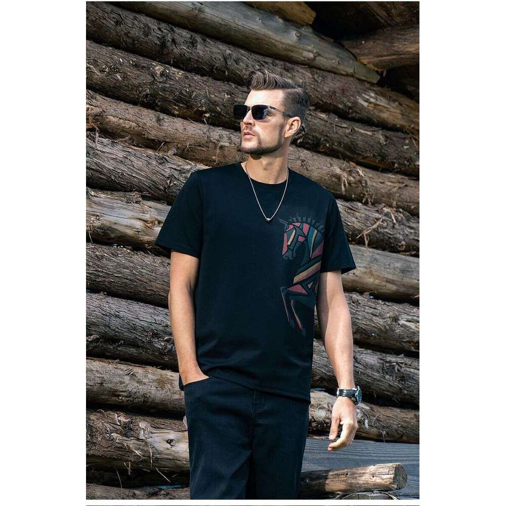 Ma Yue Qiancheng Yingjuelun Horse Year Print Cool Short-Sleeve T-Shirt Men, Breathable Ice Silk Cotton Top For Spring And Summer