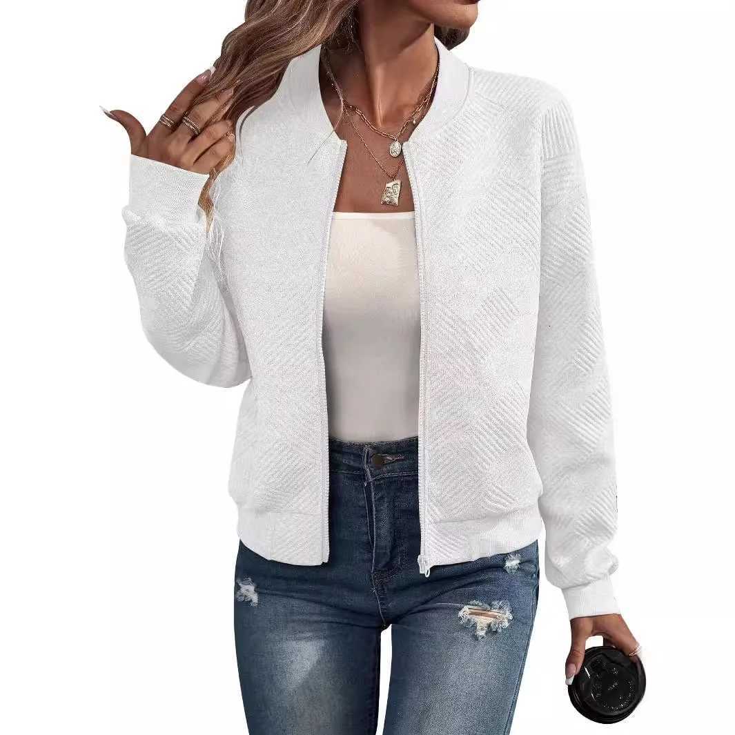 Womens autumn and winter new solid color simple and exquisite zipper jacket baseball collar casual jacketT260328