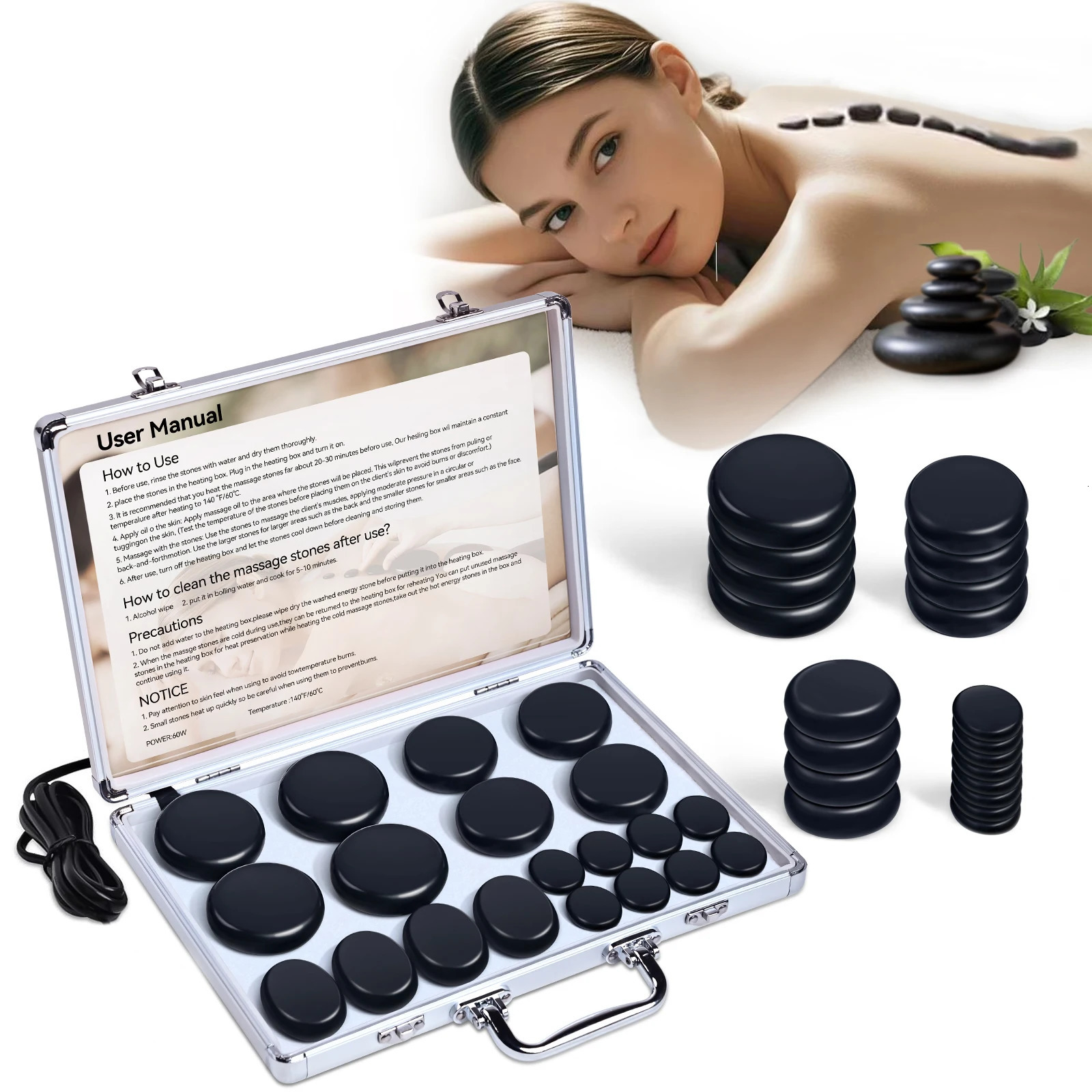 STONE MASSAGE SET - Professional Spa Massage Tools - For Neck Back Abdomen Legs Full Body Massage 260316